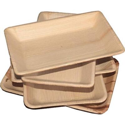 RudraEco Areca Palm Leaf Rectangular Tableware Biodegradable Party Deep Plates (9 By 6 Inch) - Set of 50 - 3