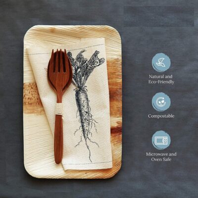 RudraEco Areca Palm Leaf Rectangular Tableware Biodegradable Party Deep Plates (9 By 6 Inch) - Set of 50 - 4