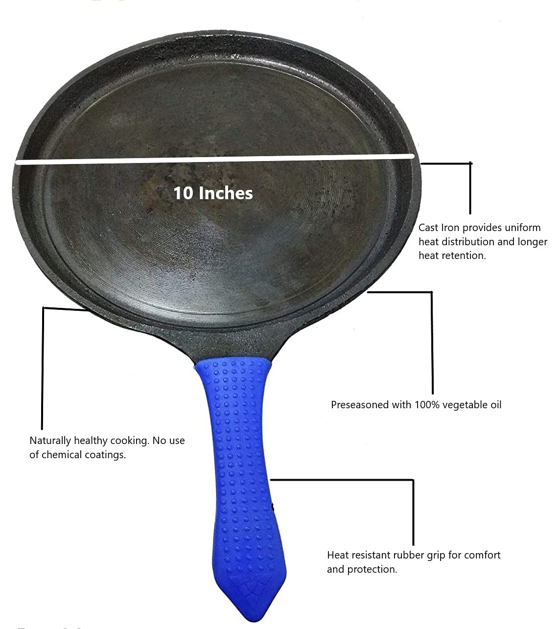 Cast Iron Dosa Tawa - 10 Inches - Double Handle - Non Seasoned